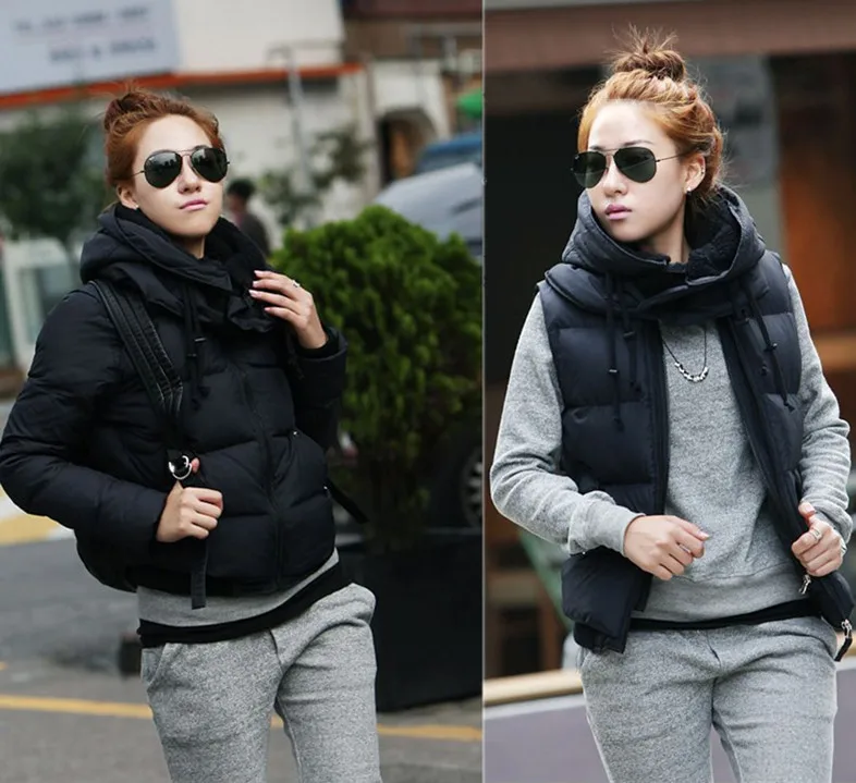 

2013 Winter New Korean Female Thick Vest Detachable Cap Two Models Down Jacket Women'S Thick Hooded Down Coat H1074