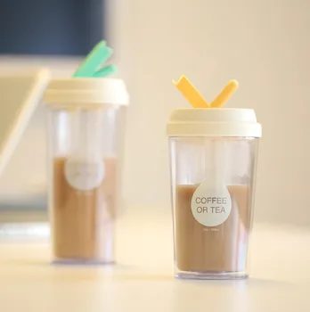 

360ml/480ml Double straw coffee or tea mugs ABS ice milk mug gifts travel mug sports home party wedding decoration