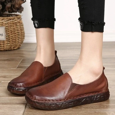 À Ronde Simples Fond De Main Pédale Ensembles Original Nouveau 2018 orange Coudre Femmes Chaussures Mou Noir Casual Rétro Cuir Une La Pieds En Cg5xwnqAFF