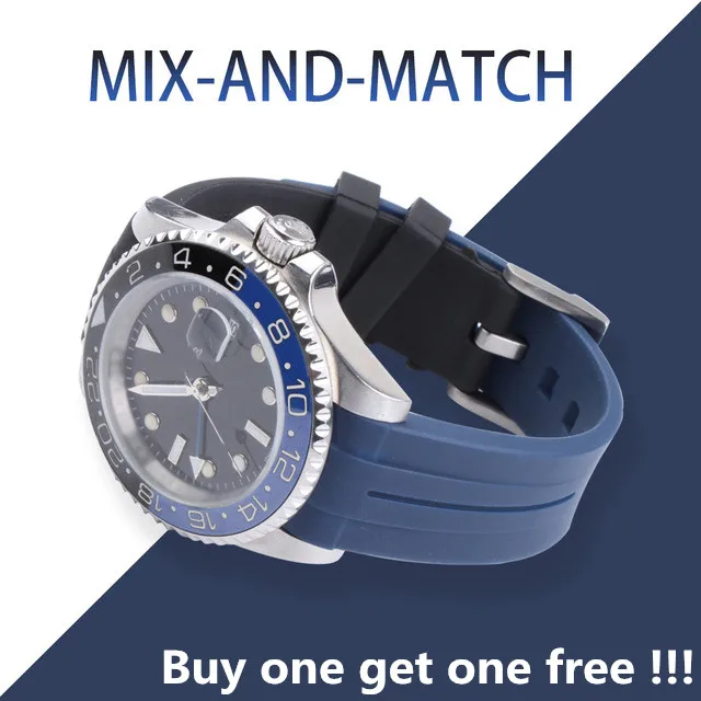 

Multi-color Colorful Mix Match Black Blue Green Waterproof For Sub Gmt Waterproof 20mm Pin Buckle Rubber Watchband + Tools
