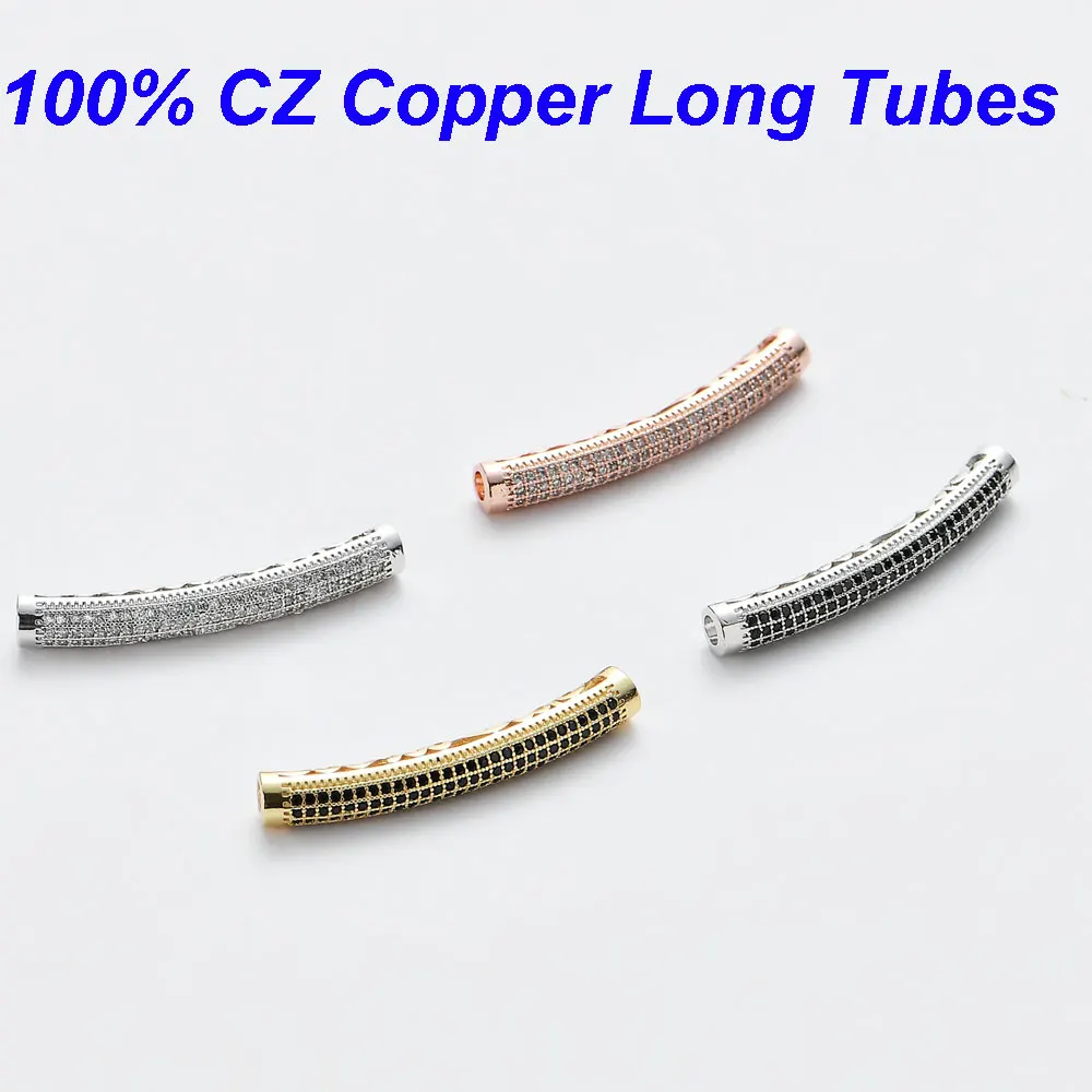 

Vnistar 5*39mm CZ Curved Long Tube 100% Copper Micro Pave Cubic Zirconia Long Tube Beads for DIY Jewelry Bracelets Making