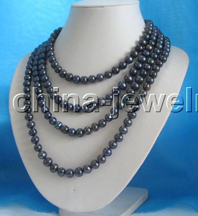 

80" Long 9-10mm black round freshwater pearl necklace