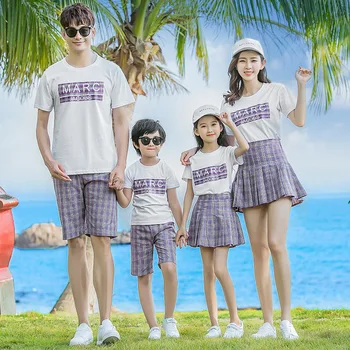 

2019 Family Set Mother Father Son Girl Matching Clothes Mother Daughter Dresses Family Matching Clothing Cotton Shirt Pant/skirt