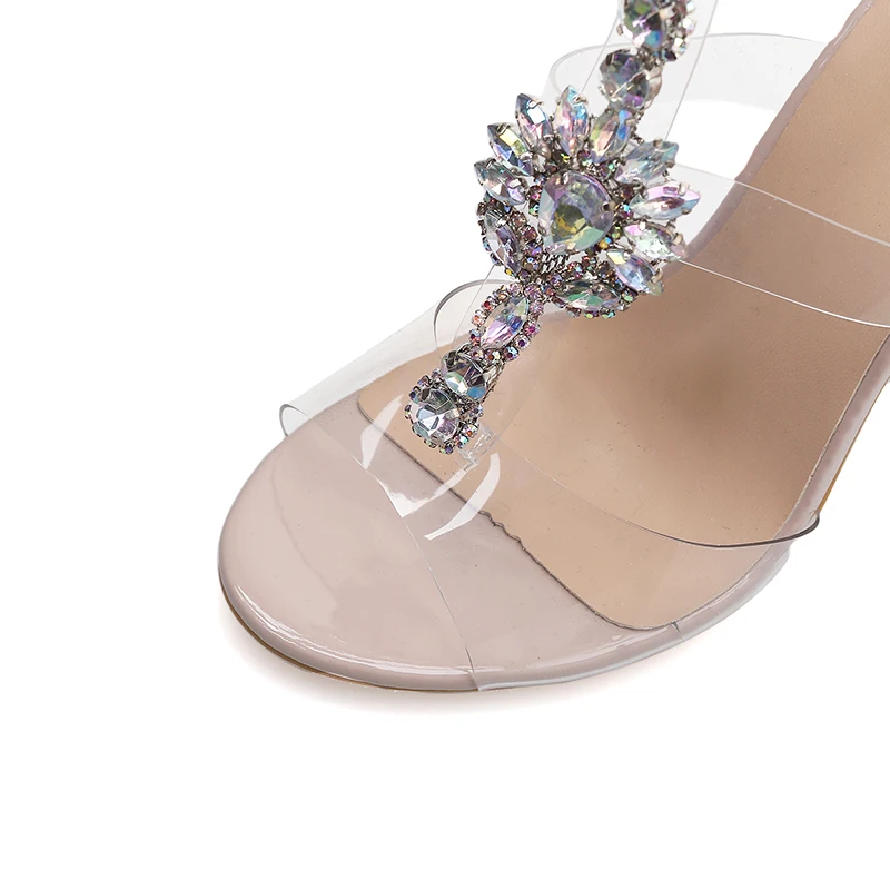 New Women Pumps PVC Transparent High Heels Shoes Diamond Buckle Gladiator Knee High Sandals Heels Wedding Party Shoes Pumps