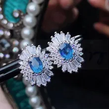 Натуральный настоящий синий сапфир Роскошные серьги-гвоздики 0.55ct* 2 шт драгоценный камень Серебро 925 пробы J9011102