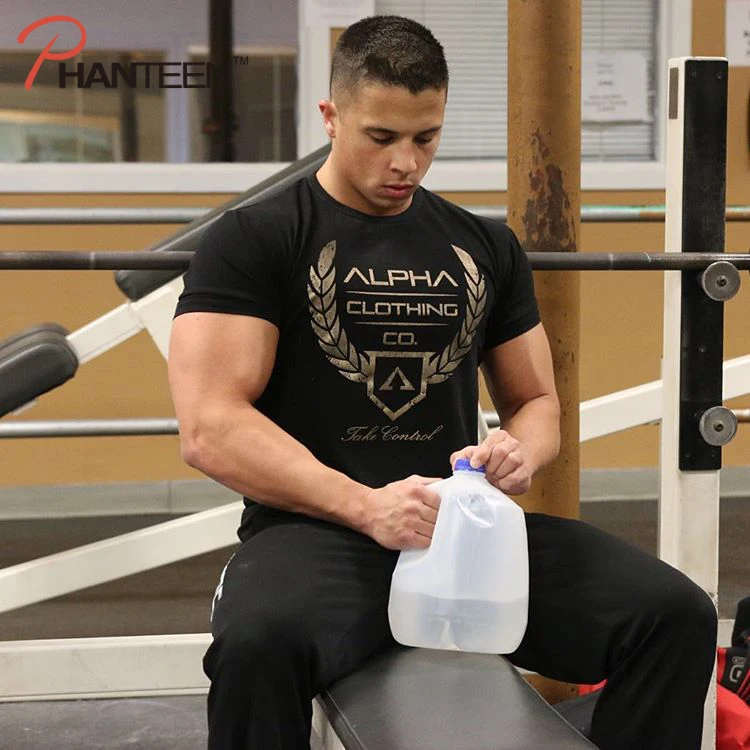 

Casual Elastic Fitness Summer T Shirt for Men Slim Muscle Bodybuilding Black Workout Excercise Top Tee
