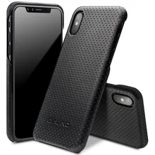 

QIALINO for iPhone X'' luxury phone cover bag Mesh Holes Genuine Leather Coated PC Hard Case for iPhone X/10 5.8 inch Black