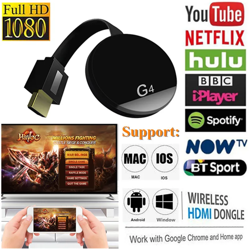 

1080P HDMI WiFi Wireless TV Dongle Miracast Airplay YouTube Netflix Streamer for Google Chromecast 2