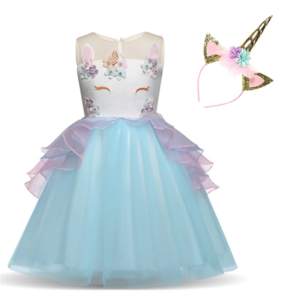 

Flower Girls Dresses Ball Gown Baby Unicorn Party Dress Costumes Kids Dress for Girl Clothing Floral Lace Princess Dress Vestido