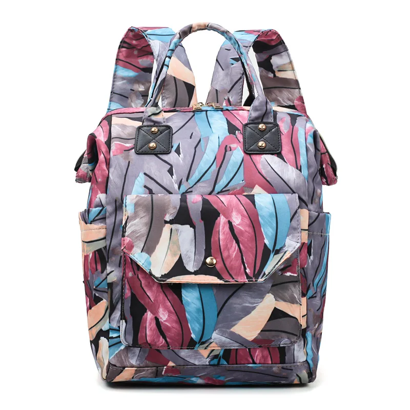 

Pretty Style Feather Pattern Women Backpack Quality Waterproof Nylon Girl's School Backpack Big Capacity 14inch Laptop Backpacks