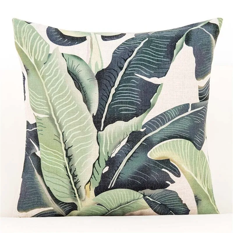 3D Green Leaf Cushion Cover Botanical Tropical Palm Tree Leaves Geomtric Black Beige Pillow Covers Bedroom Sofa Decoration