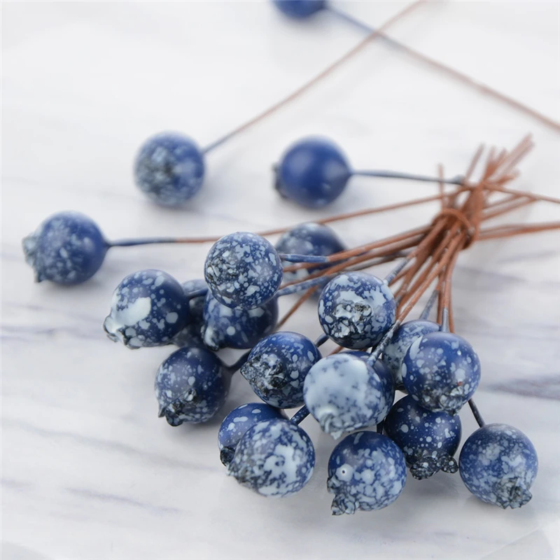 50pcs/lot Blue/Red Berry Artificial Pomegranate Fruit Stamen Scrapbooking Flower Home Wedding Decoration Box Crafts Supplies