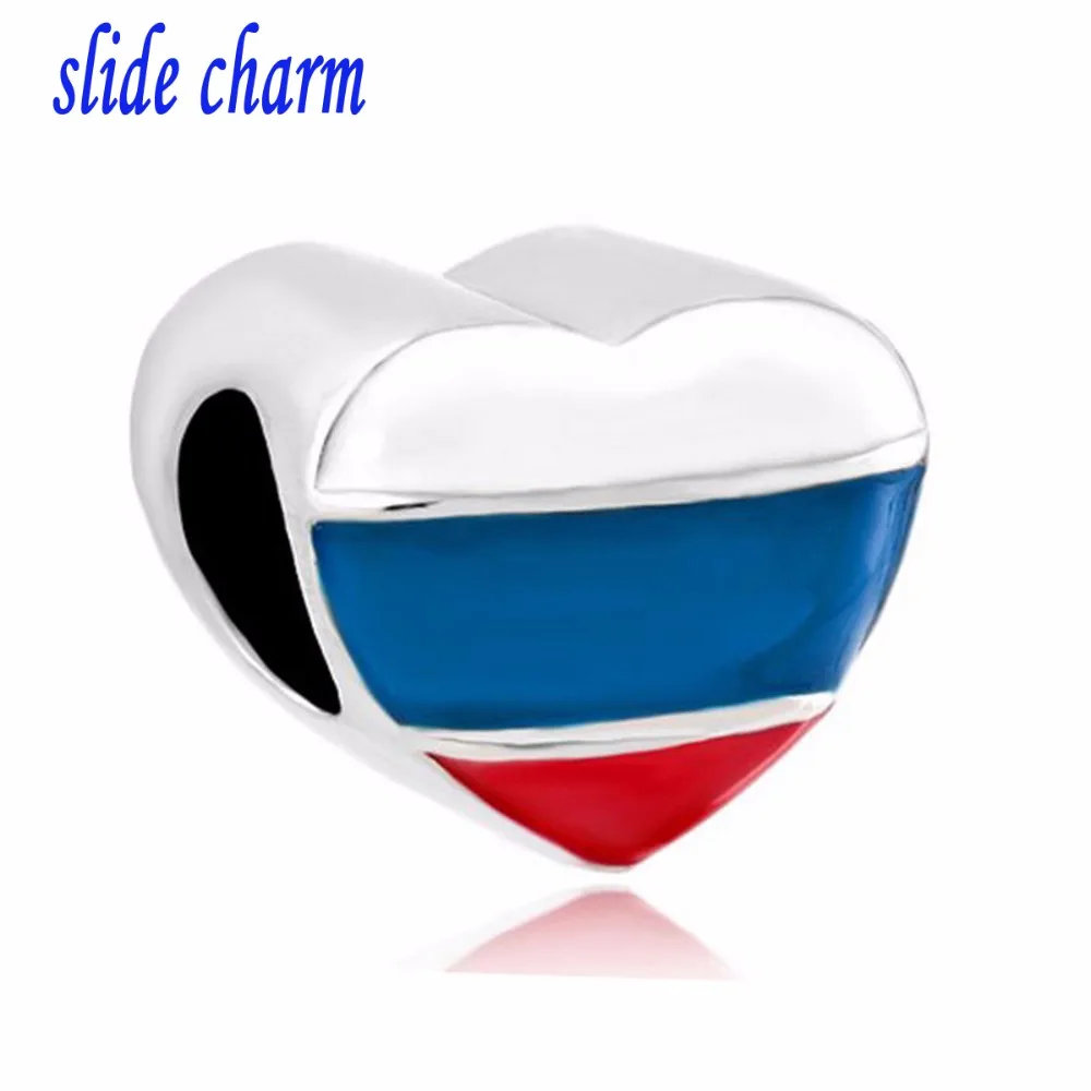 

slide charm Free shipping New European fashion love Russian flag charm beads fit Pandora bracelet