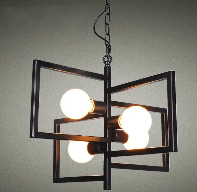 

Retro industry Iron lamp pendant light creative square frame living room bedroom study Cafe lamp lighting sets GY191