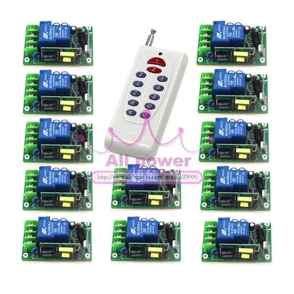 

RF Wireless Remote Control Switch Transmitter&12Receiver 85V-280V 1CH for Light/LED/Lamp Applicance Toggle Momentary Latched