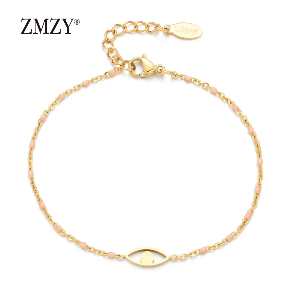 ZMZY Fashion Boho Single Evil Eye Bracelet Stainless Steel Jewelry Thin Gold Line Chain Charm Bracelet Women Love Gift - Окраска металла: pink