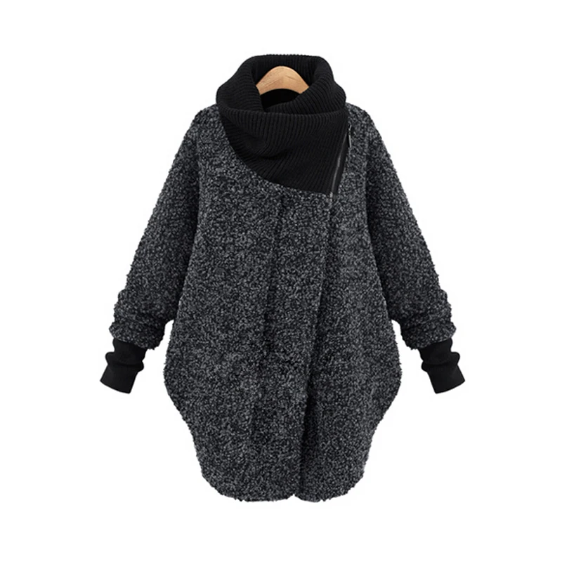 winter jacket women large size new women's high collar solid color coat long loose long sleeve wool coat winter jacket women