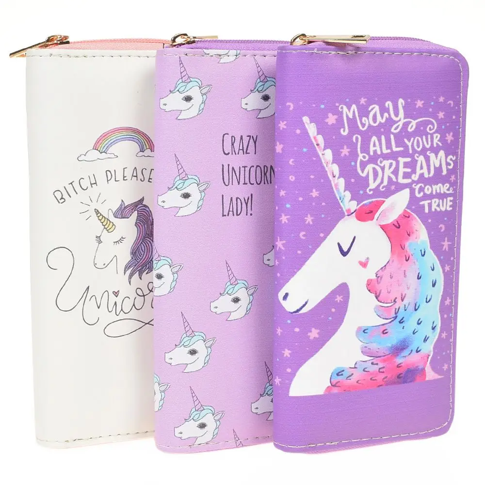 

Cartoon Printed Unicorn Women Long Wallet Female Long Clutch Zipper Coin Purse Card Holder Phone Bag Pencil Case Bag
