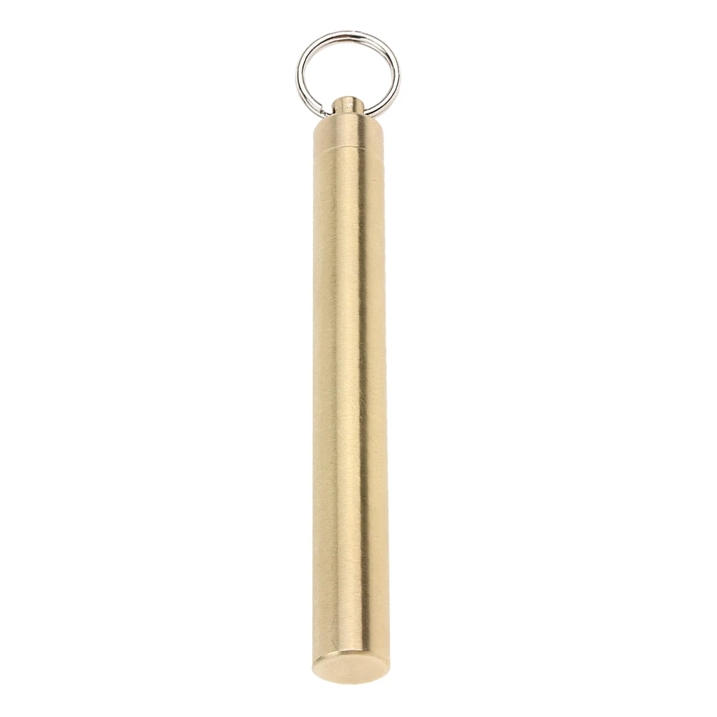 Waterproof Brass Pocket Toothpick Holder Mini Ear Pick Box Keychain Pill Capsule Case