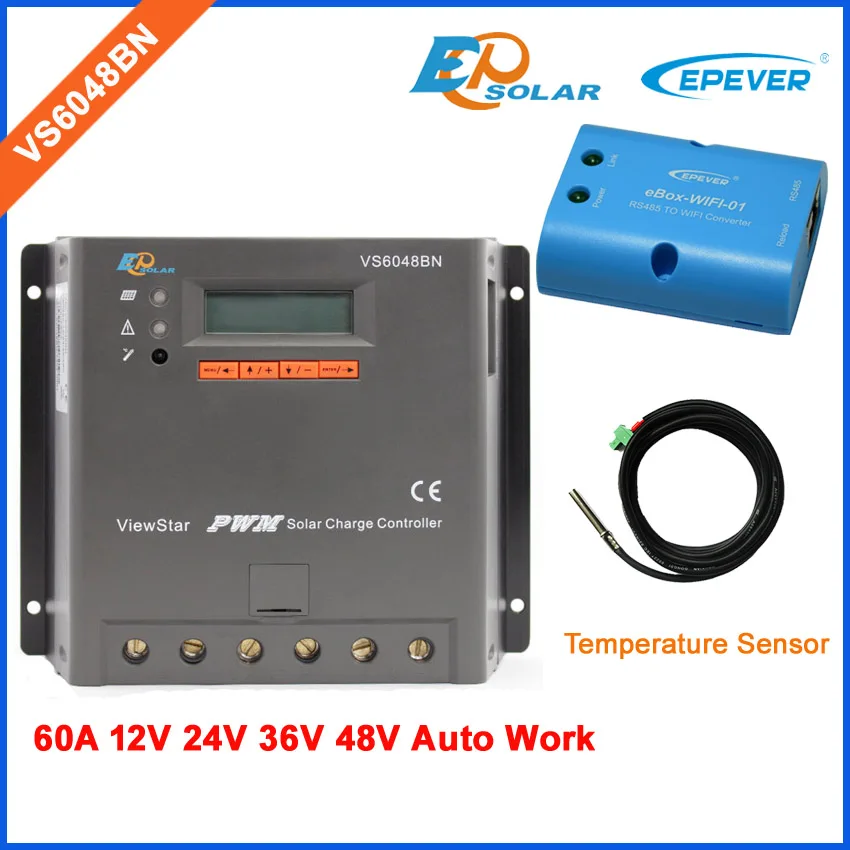 

EPsolar EPEVER PWM new product VS6048BN controller for solar panel system use 60A 60amp wifi BOX and temperature sensor