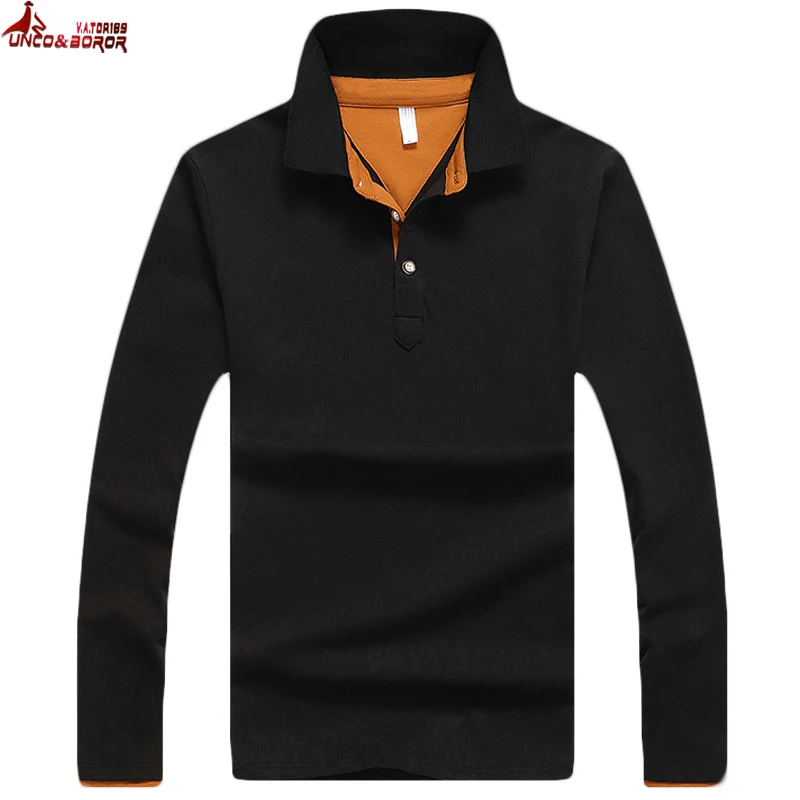 

UNCO&BOROR Brand Mens Designer 95% cotton Polos Hombre Casual Long Sleeve Solid Polo Shirts Homme Camisetas Masculinas shirt