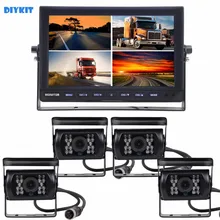 DIYKIT 10Inch Split QUAD Car Monitor + 4 x CCD IR Night Vision Rear View Camera Waterproof for Car Truck Bus Reversing Camera