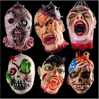 

2017 Hot Sale Scary Halloween Decoration Horror Skull Head Masks Prop Rubber Horror Scary Human Blood Head Zombie Bloody heads