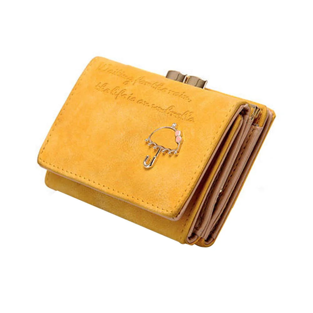 Высокое качество, Дамский кошелек, женский кожаный бумажник с зонтиком, на кнопке, клатч, кошелек, короткая Сумочка, Feminina, кошелек, держатель для карт, billetera - Цвет: Yellow