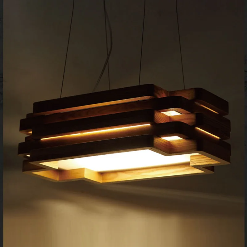 

Creative living room bedroom restaurant study wooden led pendant lights rectangular home lighting pendant lamp ZA