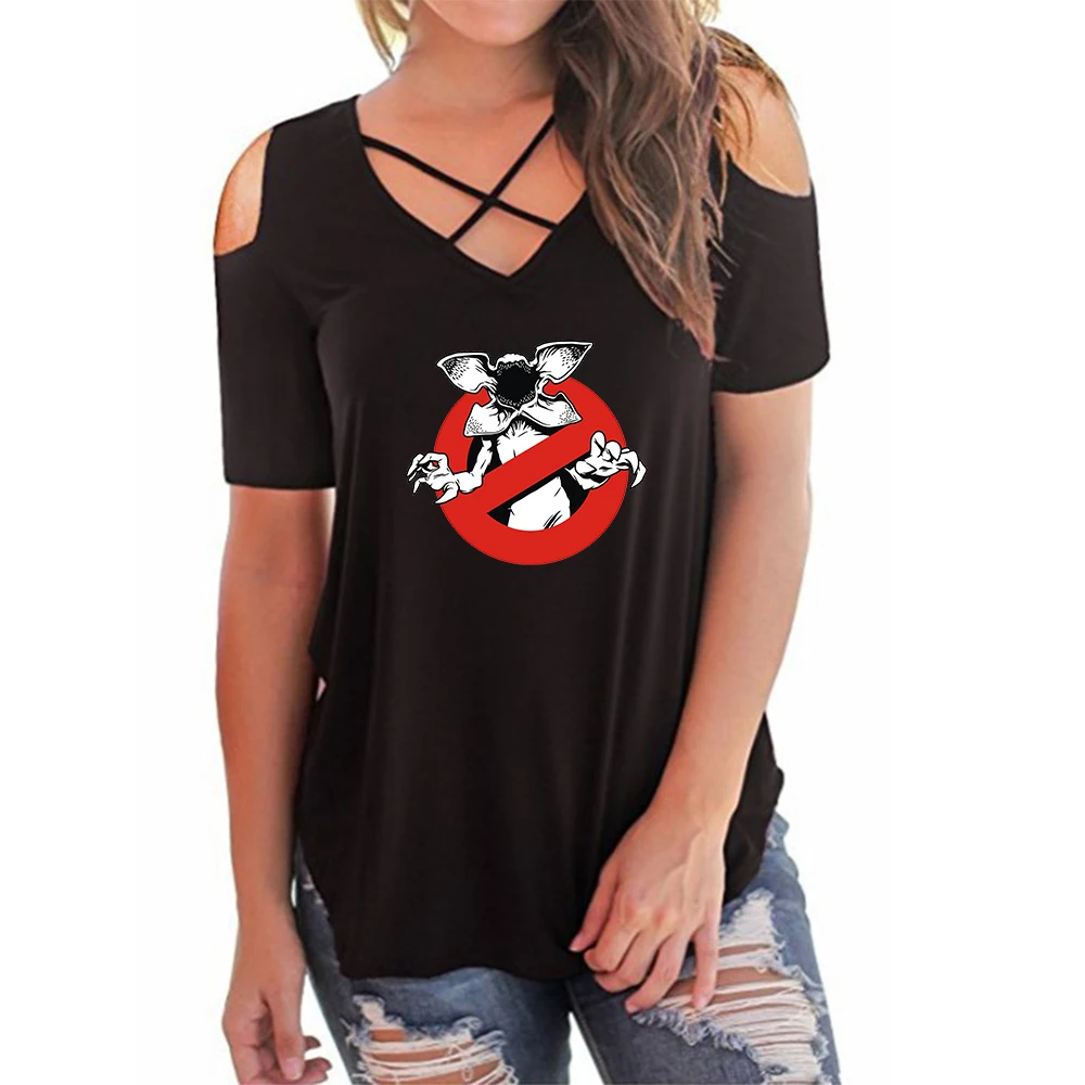 

2019 Stranger Things t shirt women Hip-hop off-shoulder sexy Summer Short Sleeve Stranger Things sexy women Streetwear fashion