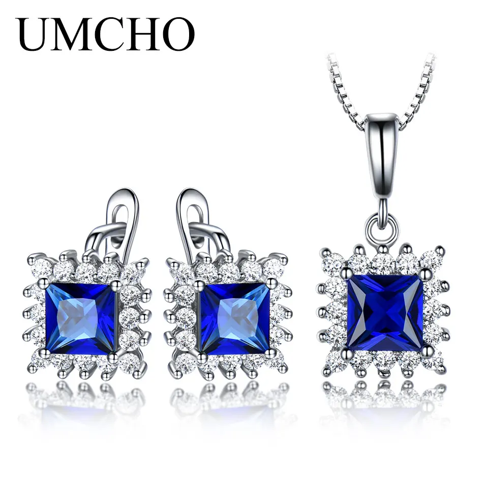 UMCHO 925 пробы Серебряные наборы драгоценных камней свадебный подарок голубой