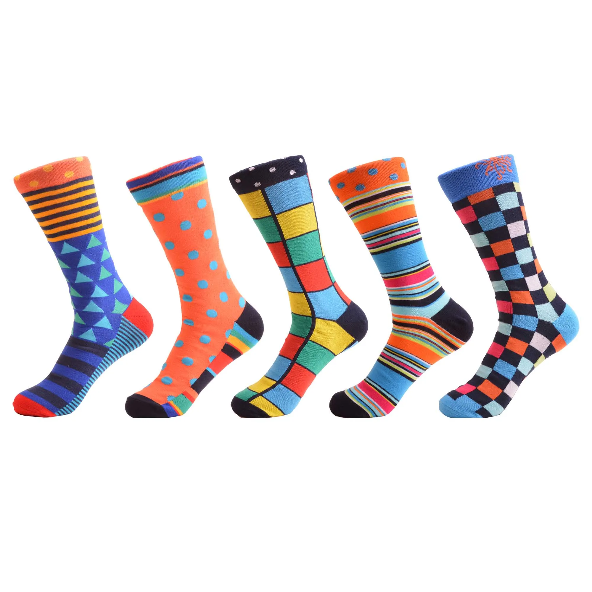 SANZETTI Men's Colorful Combed Cotton Happy Novelty Socks Hip Hop High Quality Skateboard Plaid Geometric Funny Socks For Gifts - Цвет: 06607 (5 pairs)