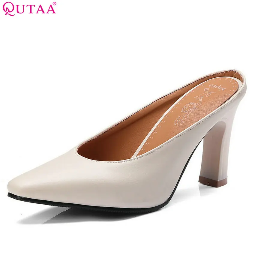 

QUTAA 2020 Women Pumps Pu Leather Fashion Women Shoes Platform Slip on Square Toe Square High Heel Women Pumps Size 34-43