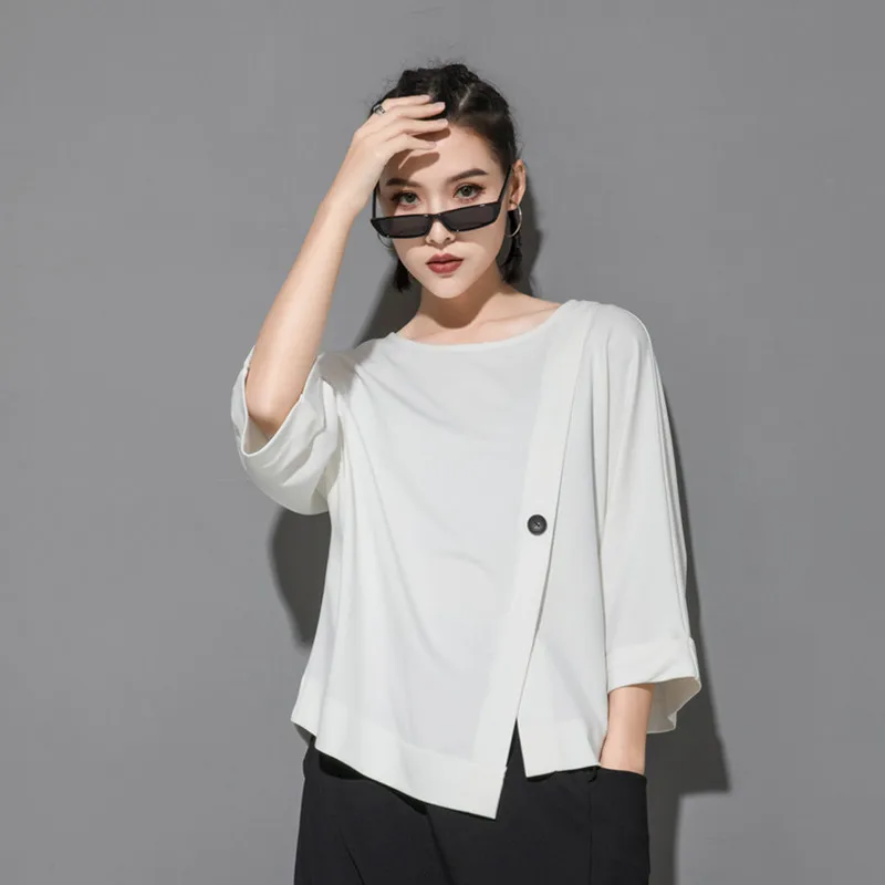 

Women's Trendy Style Loose Tops Casual Cross Buttons Batwing Calf-length Sleeves T-shirt For Female Tees And Pullovers