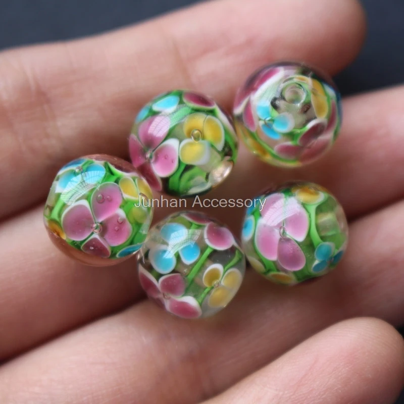 

10Pcs 12mm 14mm Handmade Fine Glass lampwork beads Flower Beads Clear color for jewelry Wholesale and Retail