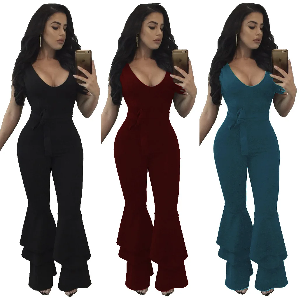 S XXXL IMYSEN Fashion Women's Jumpsuit Plus Size Solid Cascading Casual