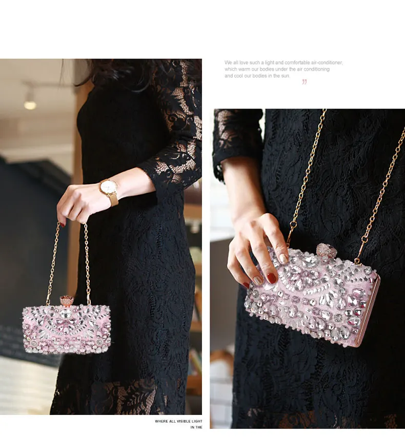 Luxy Moon Pink Sparkly Crystal Clutch Bag Model  Display