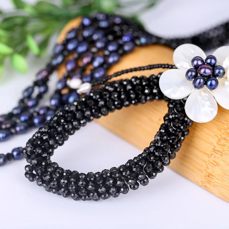 

Natural black with crystal Super long wild sweater chain Necklace gift Exquisite simple atmosphere authentic pendant jewelry
