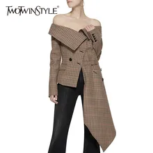 Off Shoulder Plaid Blazer