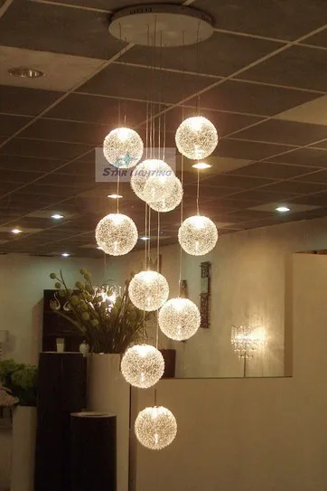 

FREE SHIPPING 10HEAD Pendant Lights modern brief glass aluminium wire circle pendant lamp stair lamp FG743
