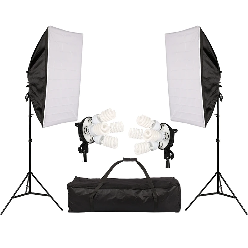 

Photo Studio Lighting Kit with 2 * Softbox / 2 * 4in1 Bulb Socket / 8 * 45W Bulb / 2 * Light Stand / 1 * Carrying Bag