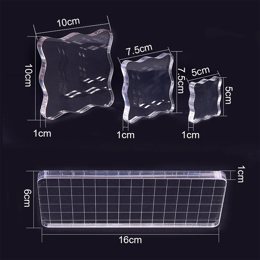 

Different Sizes Acrylic Transparent DIY Stamp Blocks Set with Grid Clear Block Essential Stamping Tools for DIY Scrapbooking