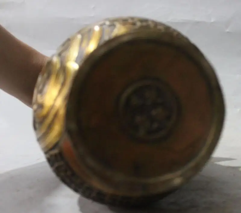 

S1682 10" Marked Chinese Bronze Gilt Bird Fenghuang Vase Bowl Pot Sculpture Statue