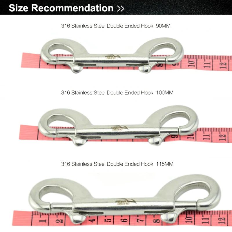 316 Нержавеющая сталь Дайвинг двухсторонняя молния BCD карабином клип набор болтов зарисовка 90 мм/100 мм/115 мм для дайвинга оборудования
