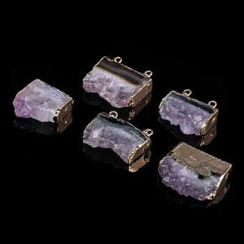 

Best selling natural amethyst stone pendant irregular stone double hole connector charm beads DIY pendant jewelry accessories