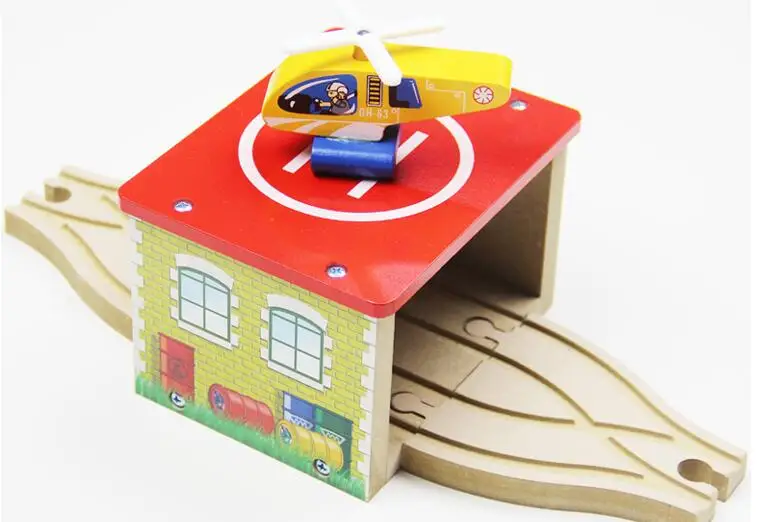 EDWONE, все виды поездов для гаража, воздушная железная дорога, деревянная дорожка Томаса, деревянная железная дорога, аксессуары, игрушка, Рождественский подарок Томаса - Цвет: Helicopter Staionset