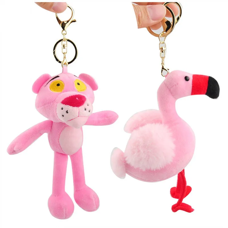 Милая Розовая пантера Фламинго плюшевые игрушки для брелка маленькие Мультяшные животные ключ сумка подвесные игрушки куклы 10 шт./партия - Цвет: Mixed Styles