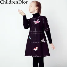Костюм для детей; детская одежда; детское платье с блестками; коллекция года; зимние платья для девочек; Детские платья с короткими рукавами и рисунком птицы для девочек