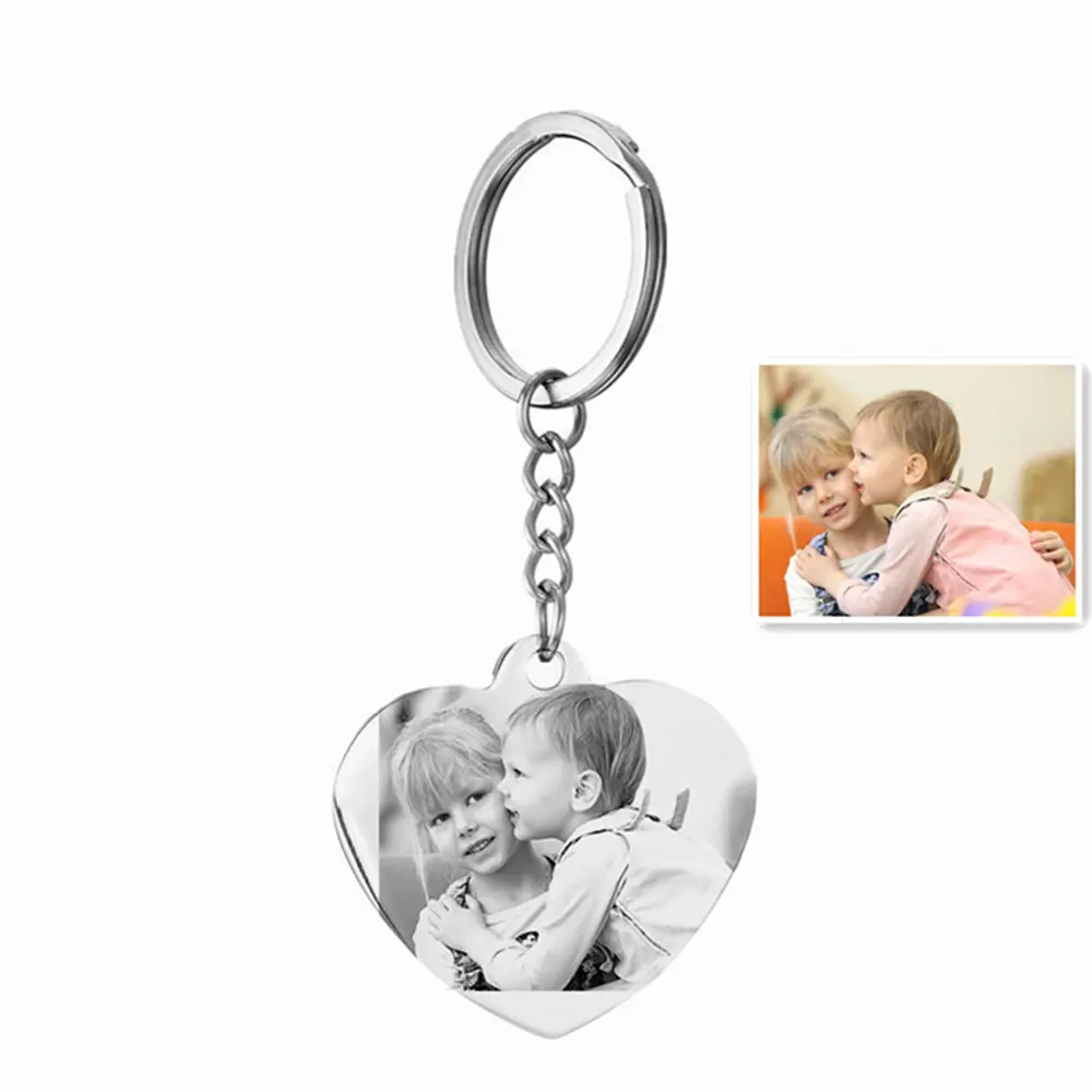 

Custom Personalized Photo Keychain Stainless Steel Engraved Photo key chain Handwriting Keepsake For Family Member Gift