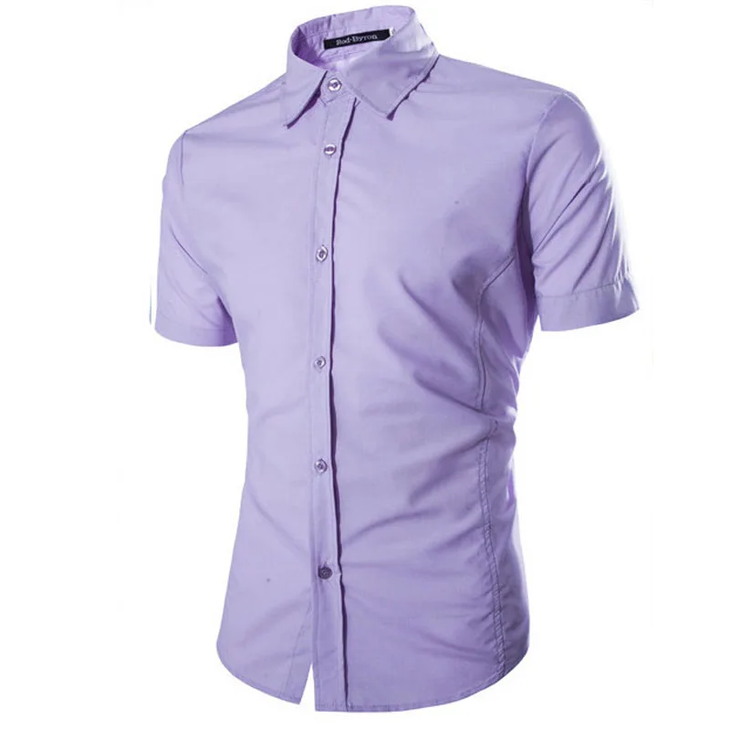 New2017 Летняя мода партия Англия человек одноцветное Цвет рубашка с короткими рукавами смокинг Сорочки выходные для мужчин Для мужчин брендовая одежда Camisa masculina - Цвет: Лаванда
